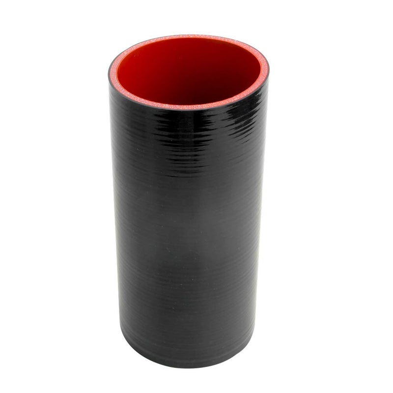 WISAUTO Hose 8''(203MM) Length 4-Ply 5MM thickness Long Straight Coupler Silicone Hose Black with Red Color with T-clamp ID: 3.0''(76mm) - Image 1